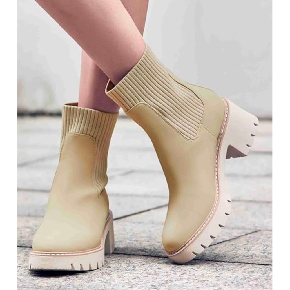 Coutgo Womens Platform Lug Sole Chelsea Ankle Boots Chunky Block Heel Shoes‎